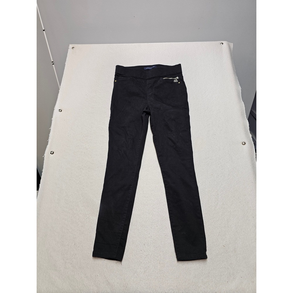 Tommy Hilfiger Womens Black Pull On Skinny Pants Gold Zipper Accent Size 8